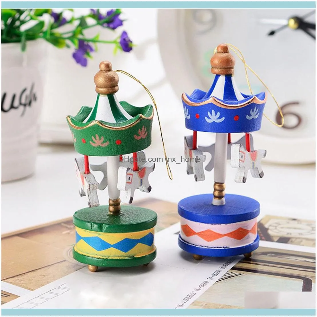 Top Sale Merry Christmas Wood Carousel Horse Ornaments Mini Beautiful Wooden Xmas Children Gift Toys New Year 201127