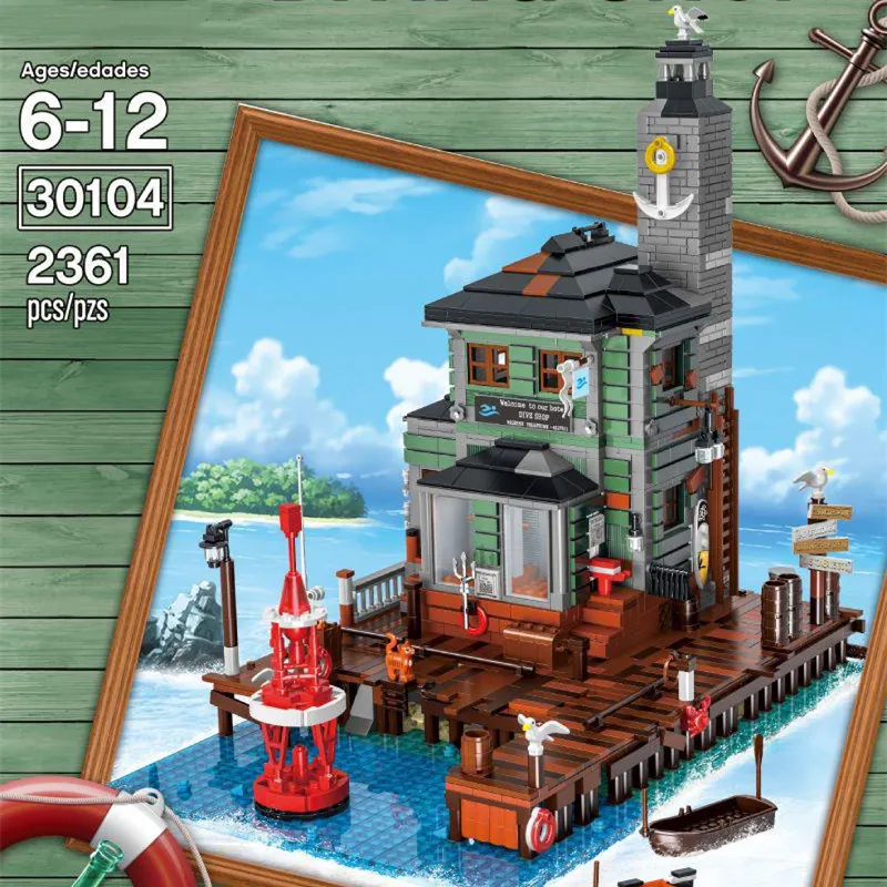 Fisherman's Hut Dive Shop Building Blocks Harbortavern Creative Street View Urge 30104 2361PCS Bricks Modell Barn Julklappar Födelsedagsleksaker för barn