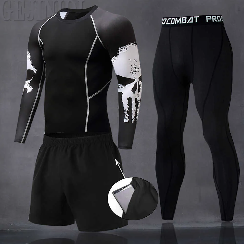 Running Mäns Thermal Underkläder Underbyxor Kit Sport Kompression Kläder Tracksuit För Män Fitness Slim Joggers Base Layer Set 211006