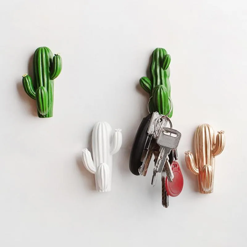 Crochets muraux créatifs en résine en forme de Cactus, cintre pour clés, auto-adhésif tridimensionnel, accessoires de décoration pour la maison