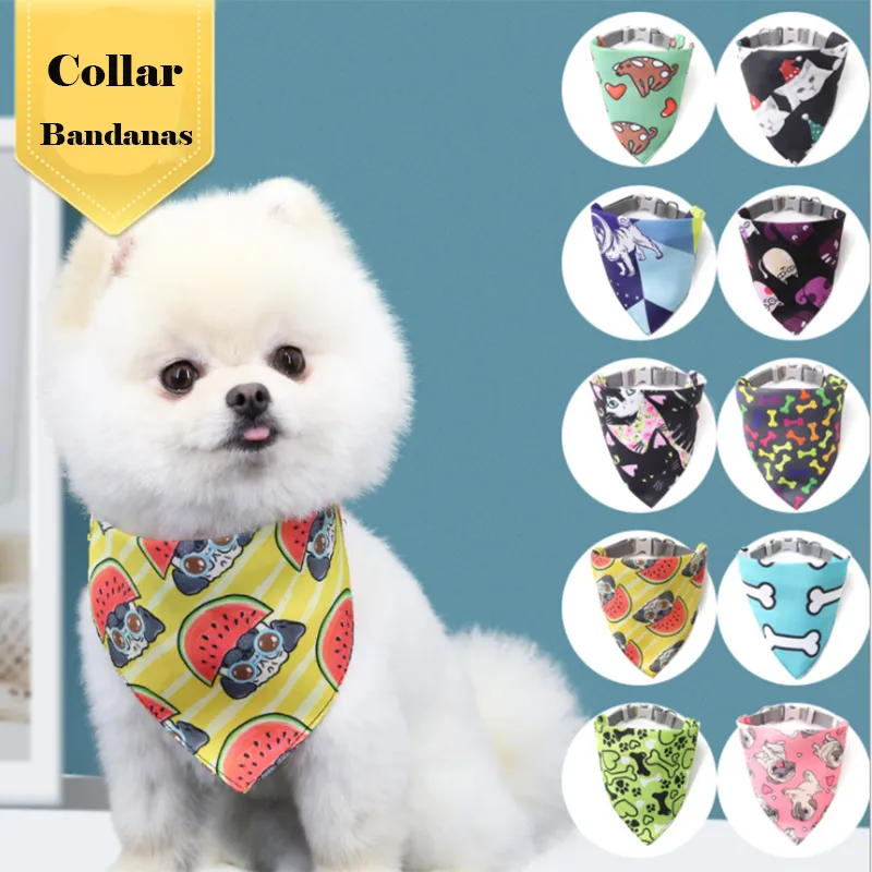 Adjustable Dog Collar Cotton Washable Cartoon Bandanas Bow ties Pet Scarf For Puppies Kittens Accessories