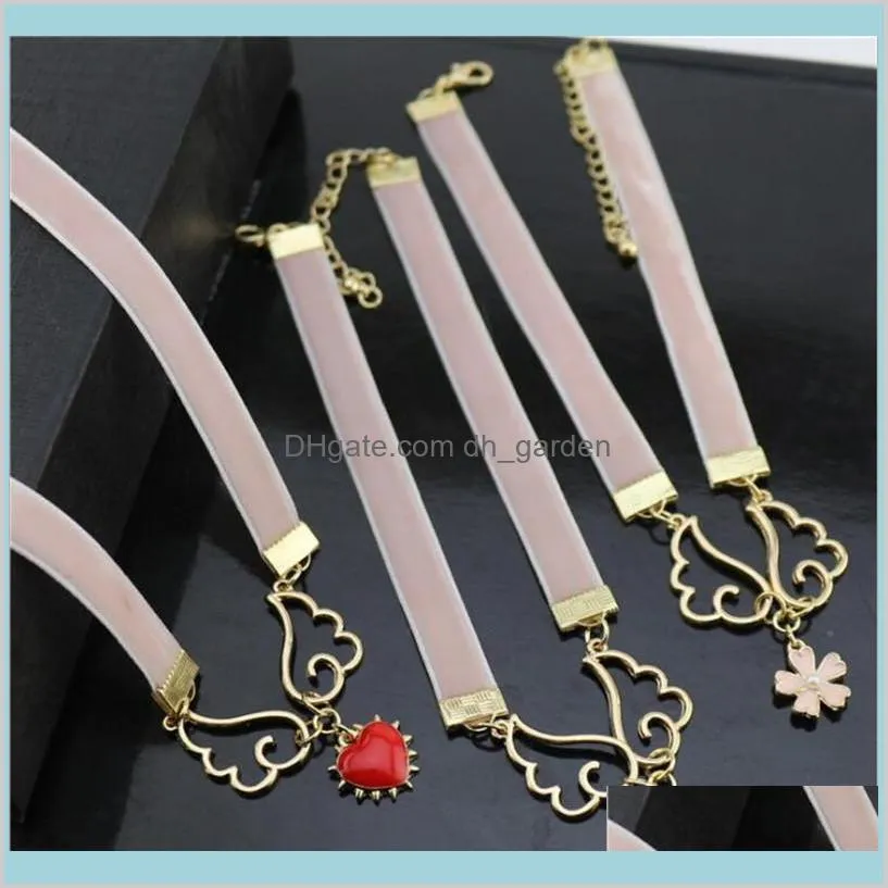 fashion pink ribbon necklace jewelry accessories metal enamel angel wing star heart card captor sakura necklace