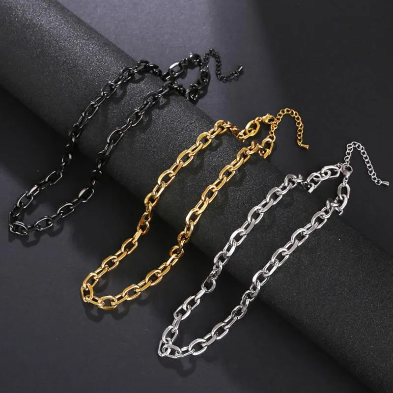 Chokers Punk Black Gold Color цвет из нержавеющей стали Choker ожерелье для мужчин женщин бордюр кубинские коренастые ссылки цепь фигеро украшения