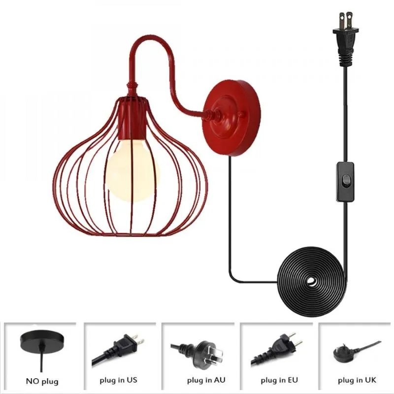 Lampe murale moderne luminaires Plug In Cord, rouge en métal rouge, E27 / E26, application intérieure rétro pour tête de lit à côté