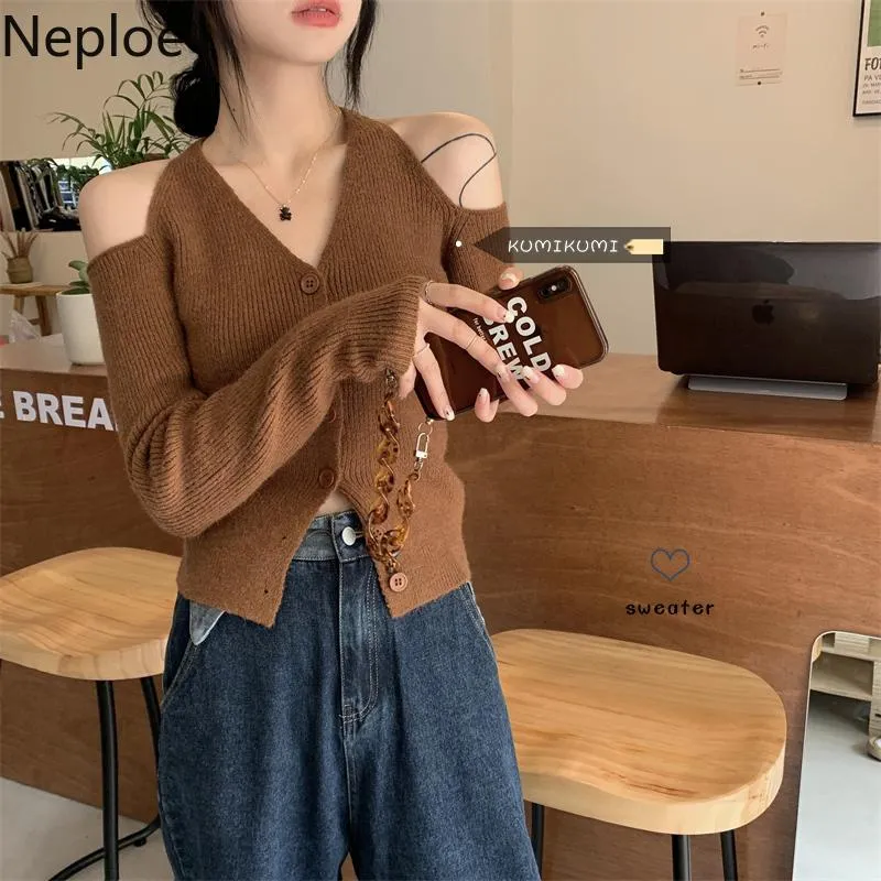 Dames Knits Tees Nepoel Sexy Halter Pullovers Tops Mujer Chic Off Shoulder Brei Backped Cardigan 2021 Fall Clothes Korean Slanke Temperame