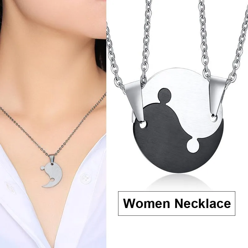 Collane del pendente incisa su misura 2pcs set puzzle fascino delfino per le donne rotondo interblocco regali d'amore goccia