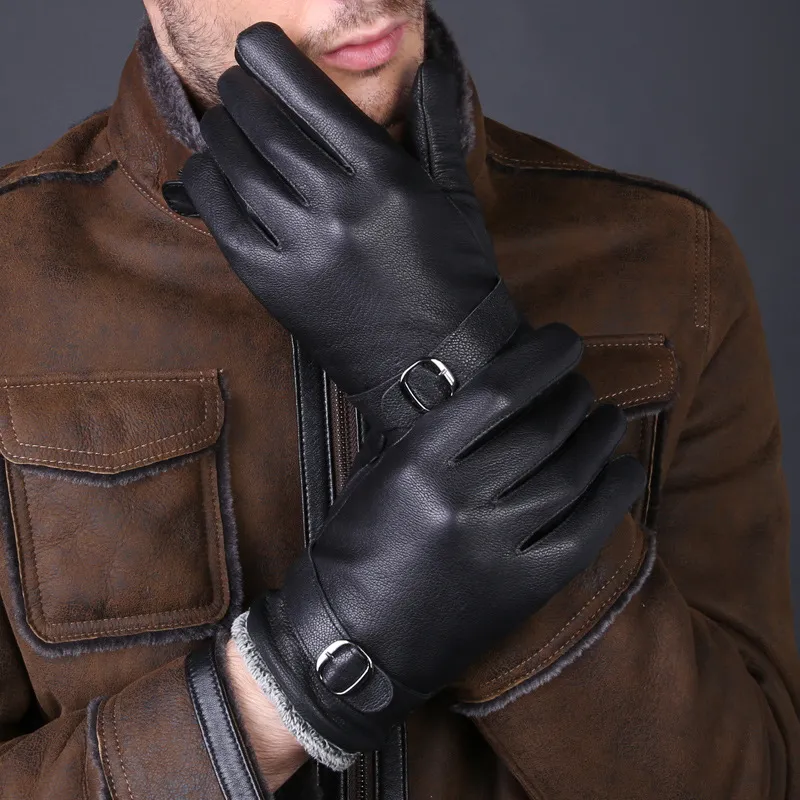 Высокое качество натуральная кожа черная овчина перчатки мужчины управляющие рабочей перчатки