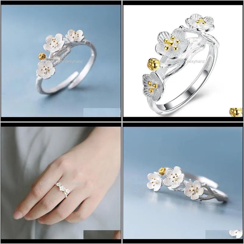 trendy silver color delicate blossom plum flower opening adjustable rings index finger rings for girls jewelry s-r50