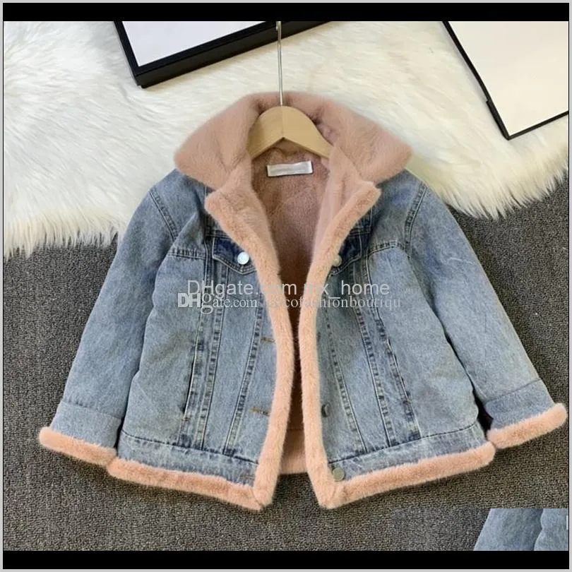 new high-end girls denim jacket plus velvet thick warm rabbit velvet lining design fabric luxury fashion kids jacket shipping