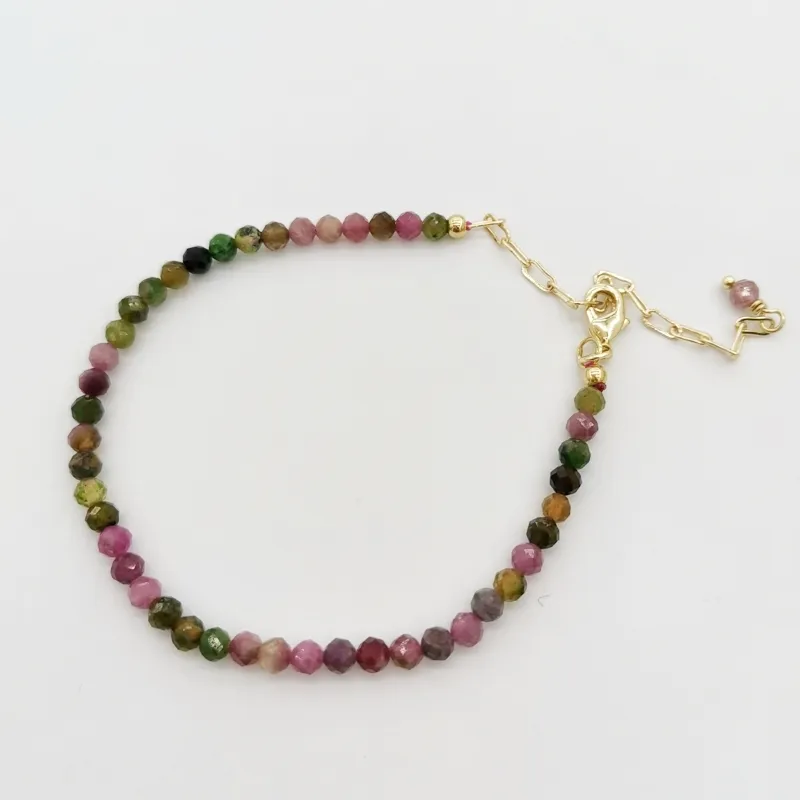 Faceted Färgglada Tourmaline Delikat Justerbara 14K Guldfyllda Naturliga Stones Pulsera Mujer Unika Kvinnor Boho Armband