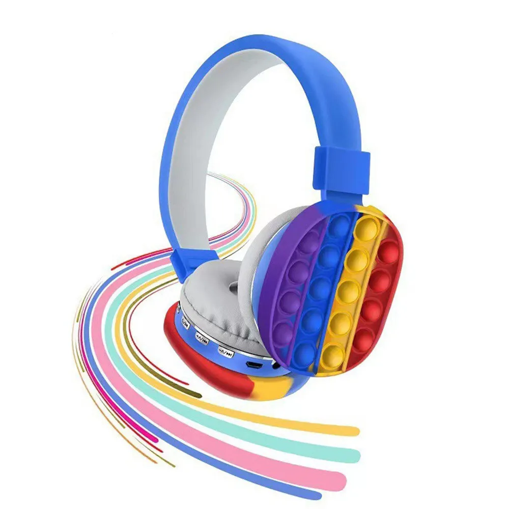 Bluetooth On Ear Headphone With Pop Bubbles Silicone Rainbow Headphones Colorful Stereo Wireless