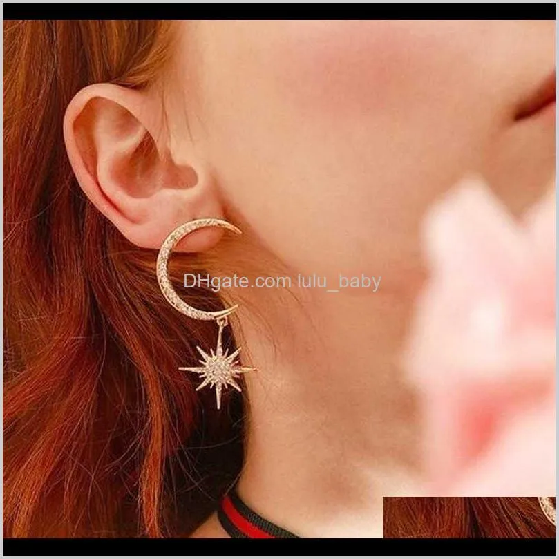 Charm Drop Delivery Zircon Moon 2021 Star Cute Bohemian Sier Stud Gold Color With Stone Fashion Jewelry Korean Earrings Sale Akcph Efgou