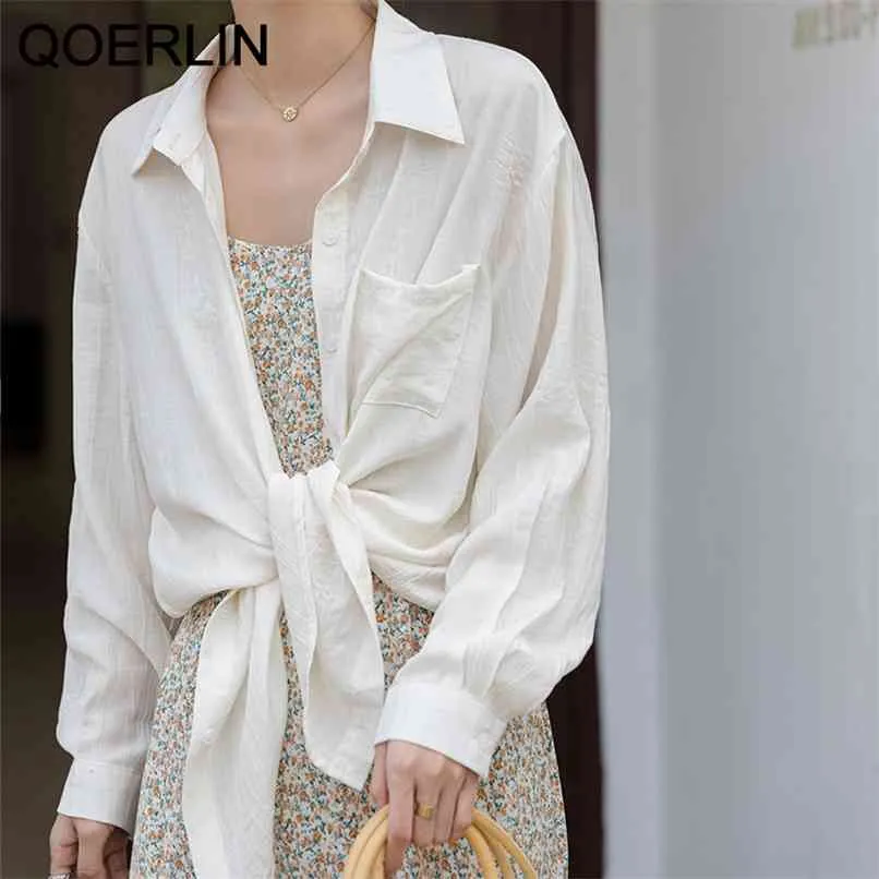 Texture Solid Thin Shirts Women Spring Summer Button Front Blouse Fashion Loose Casual Pocket Long Sleeve Tops 210601