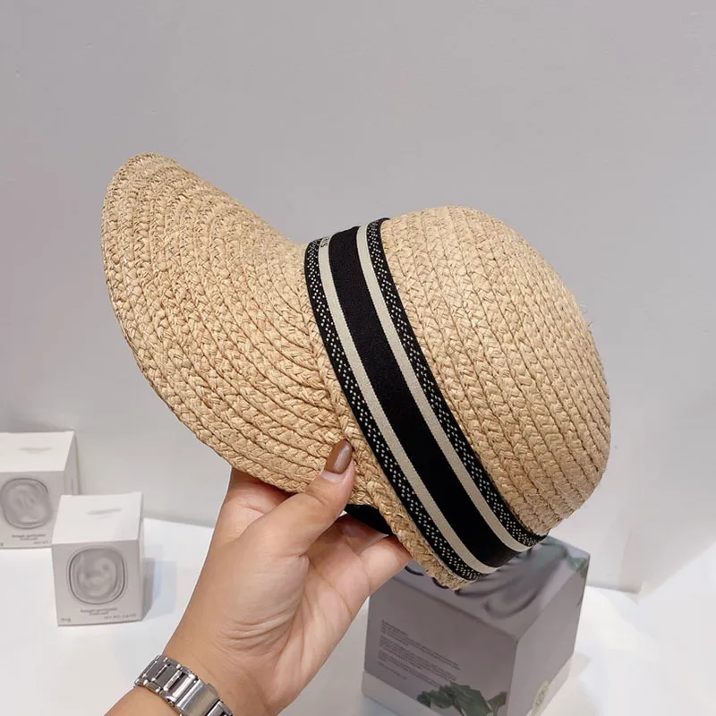 여름 casquette 태양 보호 스트라이프 야구 모자 디자이너 모자 모자 여성 장착 모자 망 여자 패션 밀 짚 모자