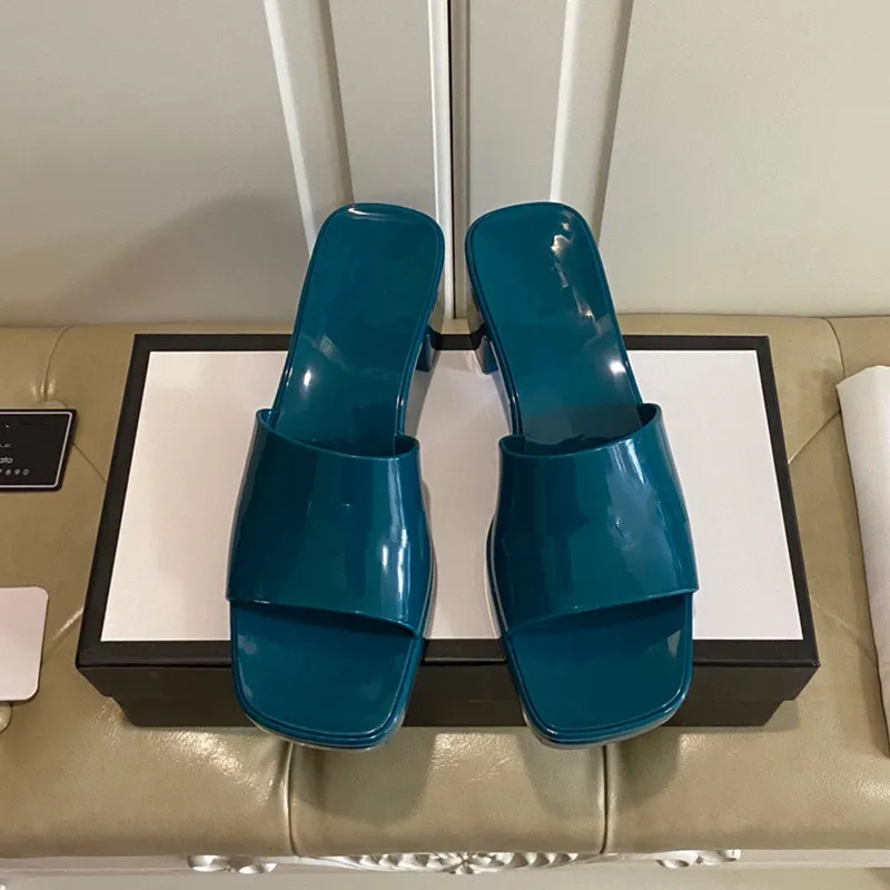 2022 Marka Kobiety Pantofel Najwyższej Jakości Projektant Lady Sandals Lato Moda Jelly Slide High Heel Pantofle Prestiżowe Przypadkowe Buty Damskie Skóra 9 Dostępny