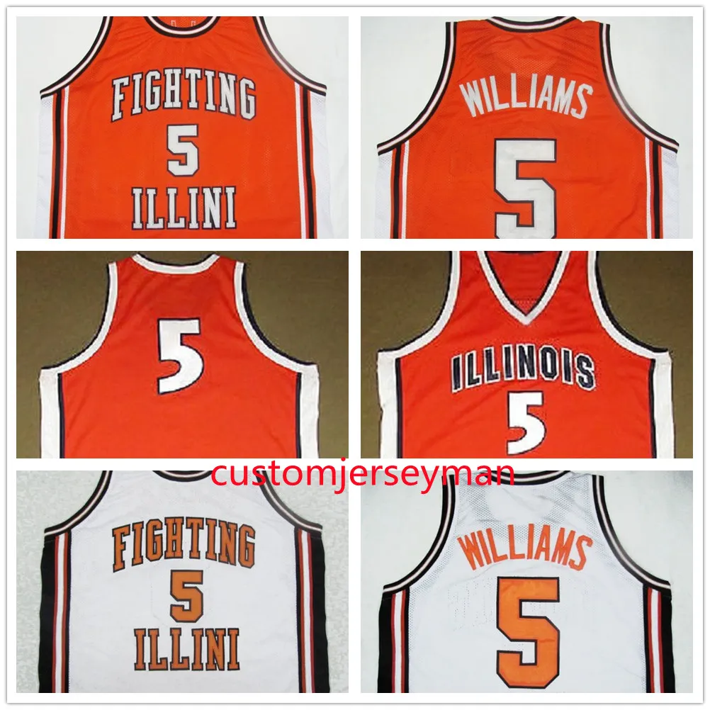 College Fighting Illinois DERON # 5 WILLIAMS Maglie da basket ritorno al passato Maglia retrò da uomo cucita Taglia su misura S-5XL