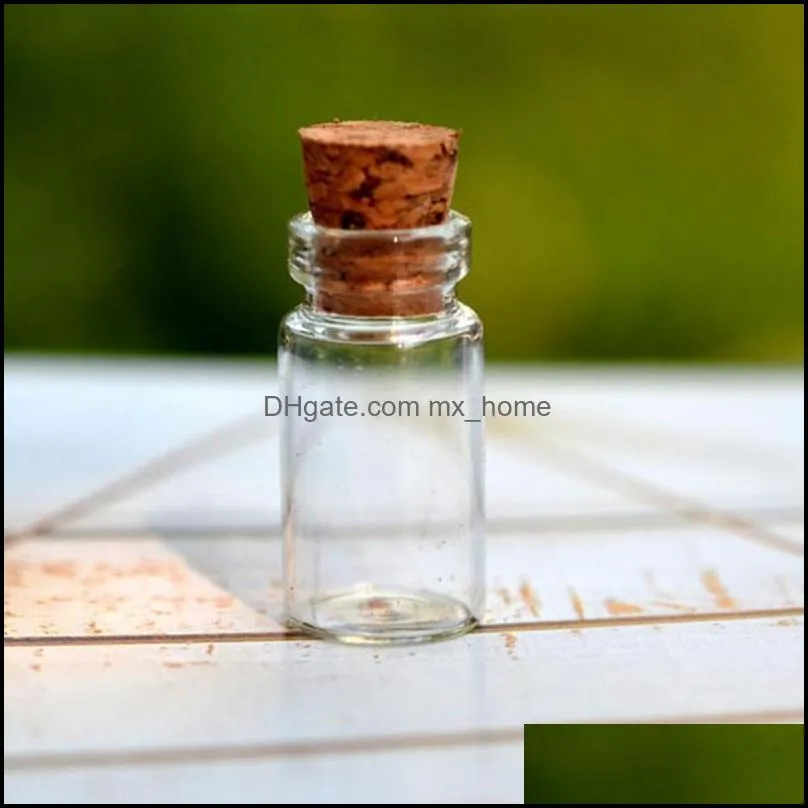Wholesale- 10pcs 1ml Mini Glass Bottle Vials Empty Sample Jars With Cork Stopper Glass Bottle Message Vial Weddings Wish Bottle MS1931