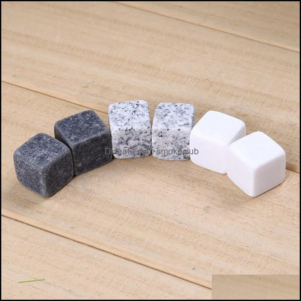 2cm Natural Whiskey Stones 6 pcs/lot Whisky wine Cooler Rock Soapstone Ice Cube With Velvet Storage Pouch bar tool LJJA3382-2