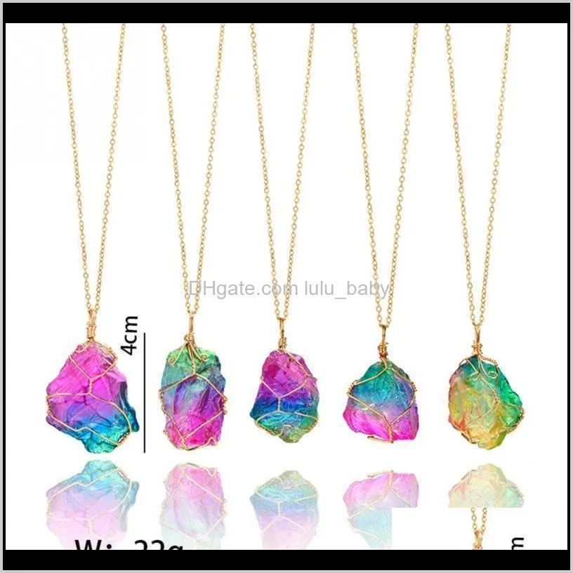 fashion rainbow stone pendant colorful natural stone alloy women necklace