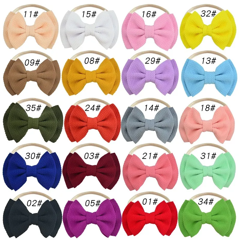 Bandeau en nylon à nœud papillon double couche pour enfants, 20 couleurs, petits accessoires pour cheveux, couvre-chef photo pour bébé