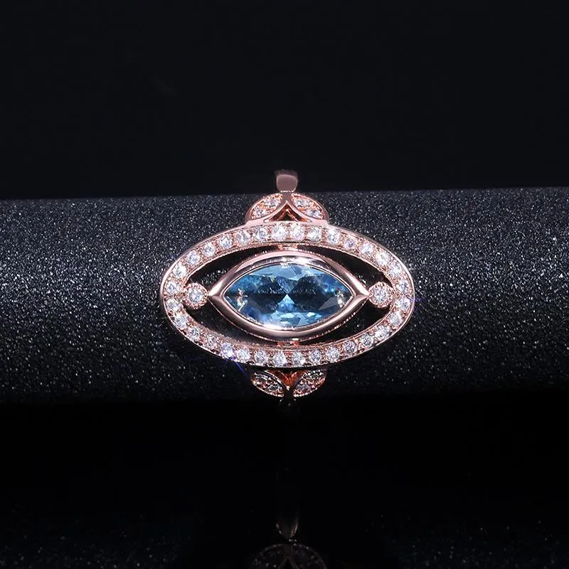 Wedding Rings Huitan Charms Women Ring Mysterious Deep Addicted Accesspries With Rose Gold Color Sky Blue Stone Micro Paved Lucky