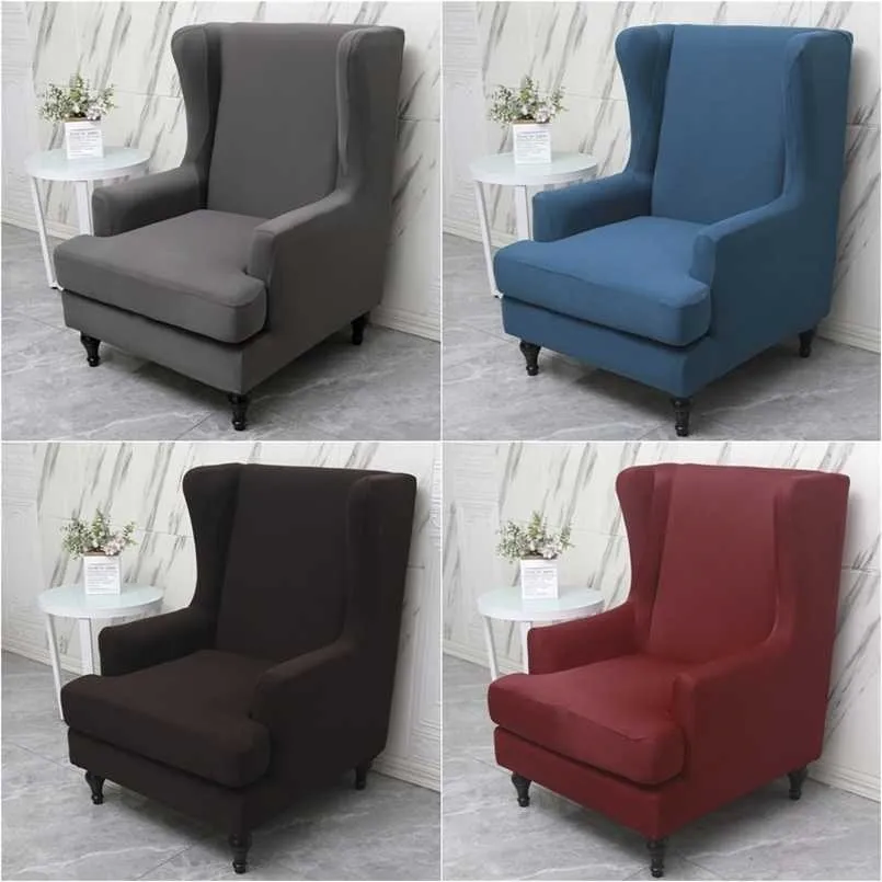 1Set Solid Color Wingback Chair Cover Nordic Spandex High Back Sloping Wing Slipcovers Funda Sillon Orejero Relax 211116