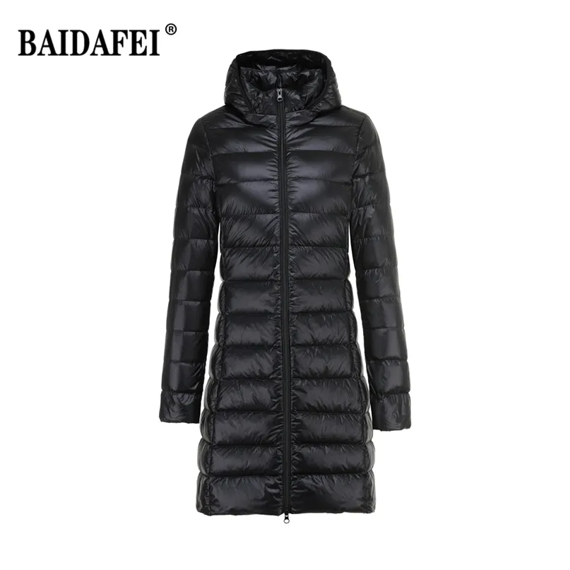 Kvinnors Lätt Vattenbeständig Packerbara Puffer Coat Hood Avtagbara Kvinnor Kvinnor Portabla Fluffy Long Jackor 210923