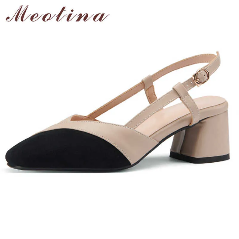 Meotina Sandales Chaussures Femmes Boucle Med Talon Chaussures Bout Carré Sandales Talon Épais Dames Chaussures D'été Mode Noir Taille 33-43 210608