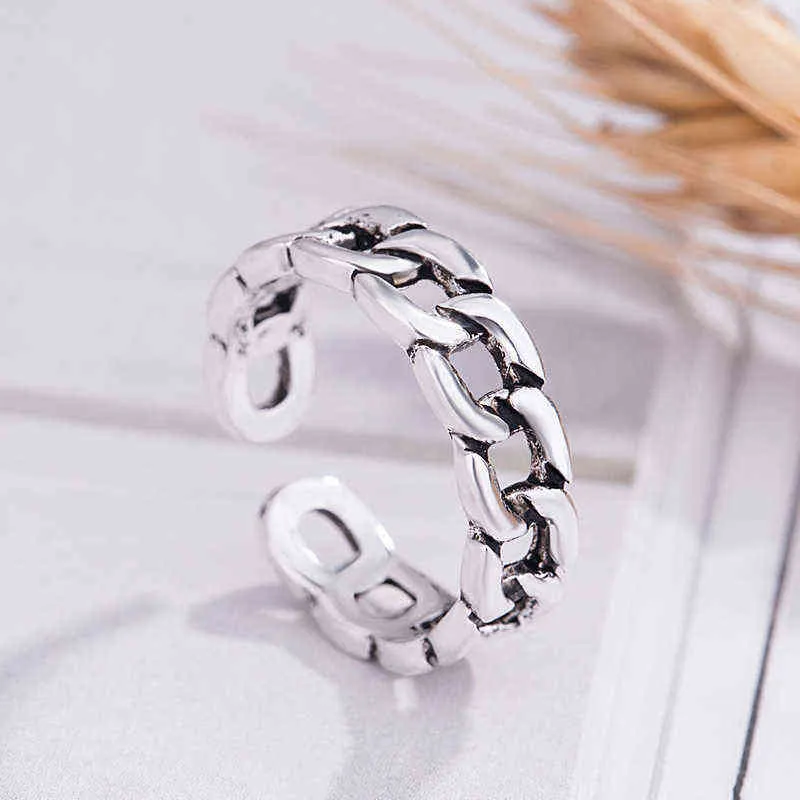 925 Sterling Zilver Korea Stijl Sieraden Ring Vinger 5mm Simple Chain Circle Ring voor Mannen Dames Rock Punk Sieraden G1125