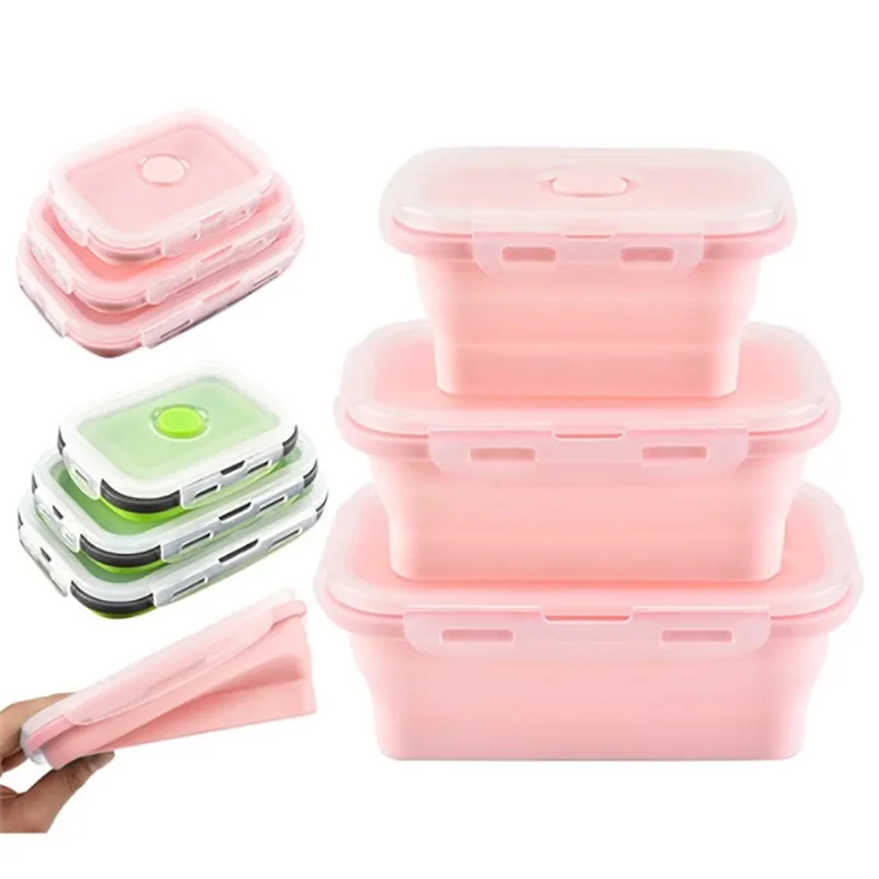 Silikon-Lunchbox, tragbar, faltbar, Lebensmittelbehälter, umweltfreundlich, Crisper, 750 ml/1050 ml/1500 ml, Picknick-Küche, mikrowellengeeignet, 210423