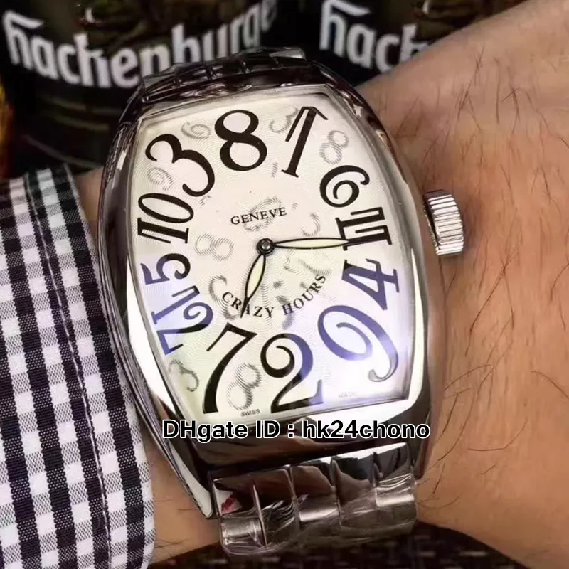 Hoge kwaliteit gekke uren 8880 ch automatische herenhorloge zilveren case witte wijzerplaat nummer merkteken heren zakelijke horloges roestvrijstalen armband 4 kleuren