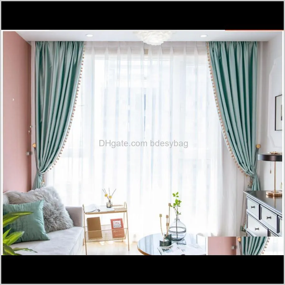 Window Treatments Textiles Home & Gardennordic Modern Light Luxury Curtain Princess High Grade Imitation Silk Green Bedroom Living Room Veet