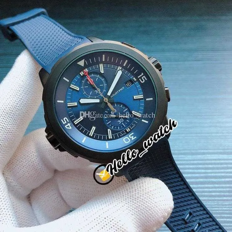 Designer Watches 44mm Aquatimer Chronograph Edition Laureus IW379507 Blue Dial Quartz Mens Watch PVD Black Steel Case Rubber Strap discount