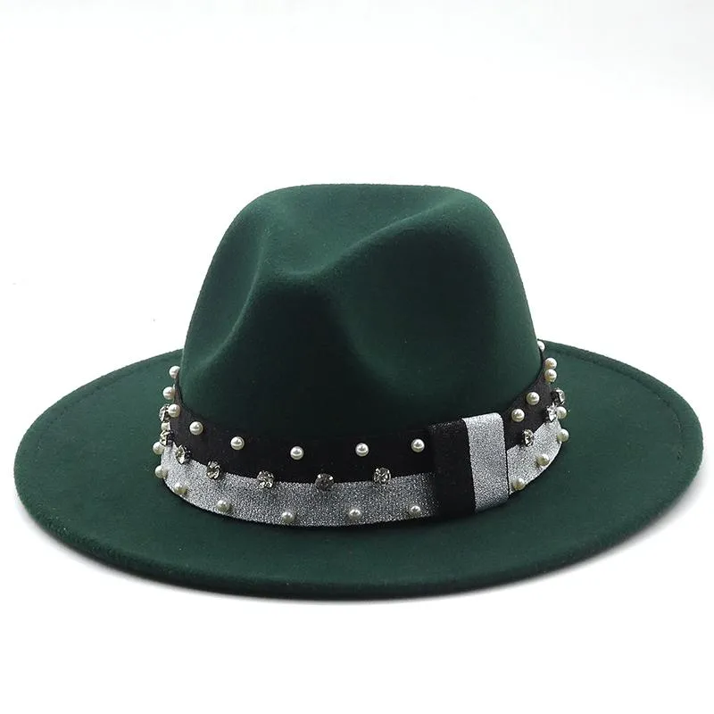 Stingy Brim Hats Fedora Hat 여성 남성 리본 밴드 벨트 넓은 클래식 베이지 색 화이트 Felted 영국 우아한 매혹적인 겨울 여성의