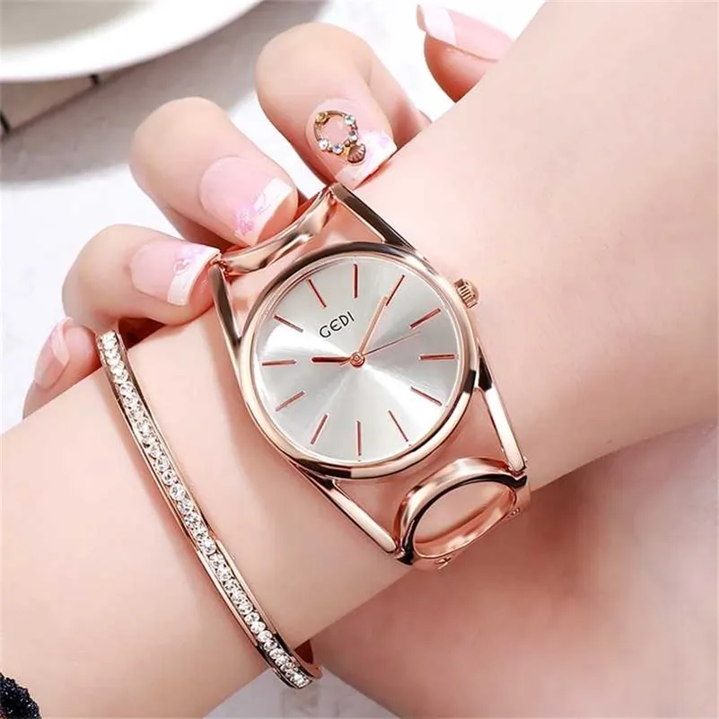 Luxe GEDI marque plaqué or Rose Bracelet montres femmes dames cristal robe élégante montres à Quartz Relogio Feminino 220117