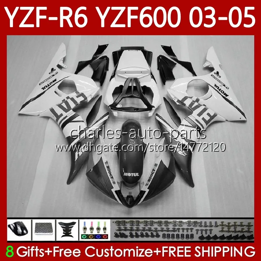 바디 키트 Yamaha Yzf-R6 Yzf600 YZF R6 600CC 2003-2005 카우 링 화이트 그레이 95no.213 YZF R 6 YZFR6 03 04 05 Bodywork YZF-600 600 CC 2003 2004 2005 오토바이 페어링