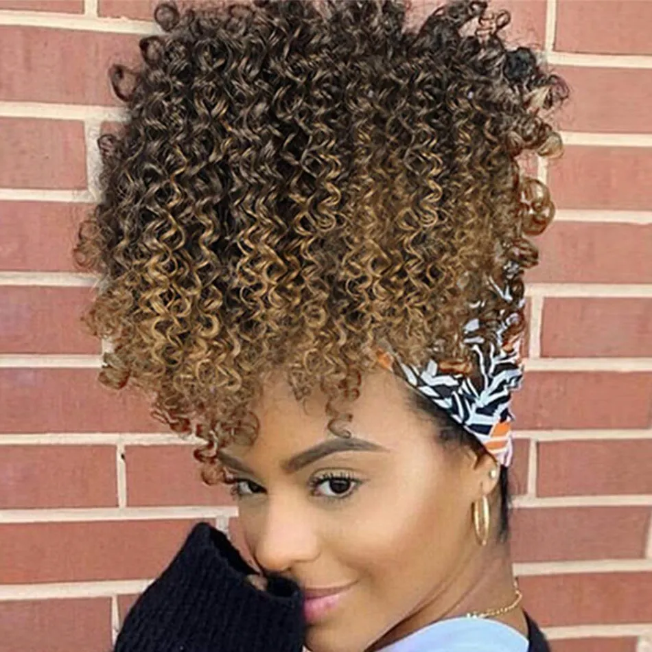 Afro bladerdeeg Trekkoord Paardenstaart voor Zwarte Vrouwen Poney Tail Extension Menselijk Haar Paardenstaarten Krullend Haarsnikel Ombre Blonde Mens