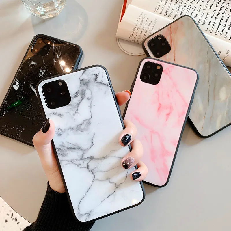 Coques de téléphone en verre trempé en marbre protecteur lisse pour iPhone 12 pro max mini 11 11pro X XR Xs 7 7p 8 8plus