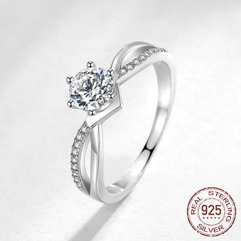 100% natural sólido 925 anel de prata 1 ct zirconia diamante casamento banda de casamento presente jóias anéis sem alergia livre j-397