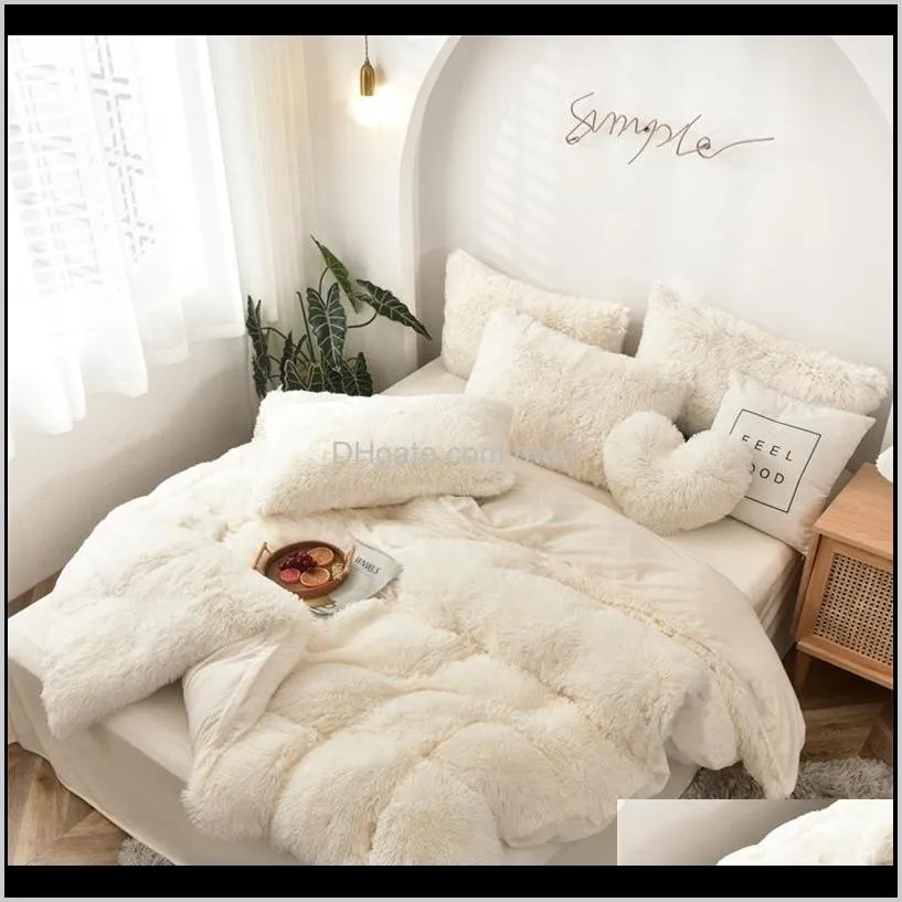 plush winter bedding set mink velvet duvet cover fitted sheet flat bed sheet pillowcases lamb velvet coral pure color 201128