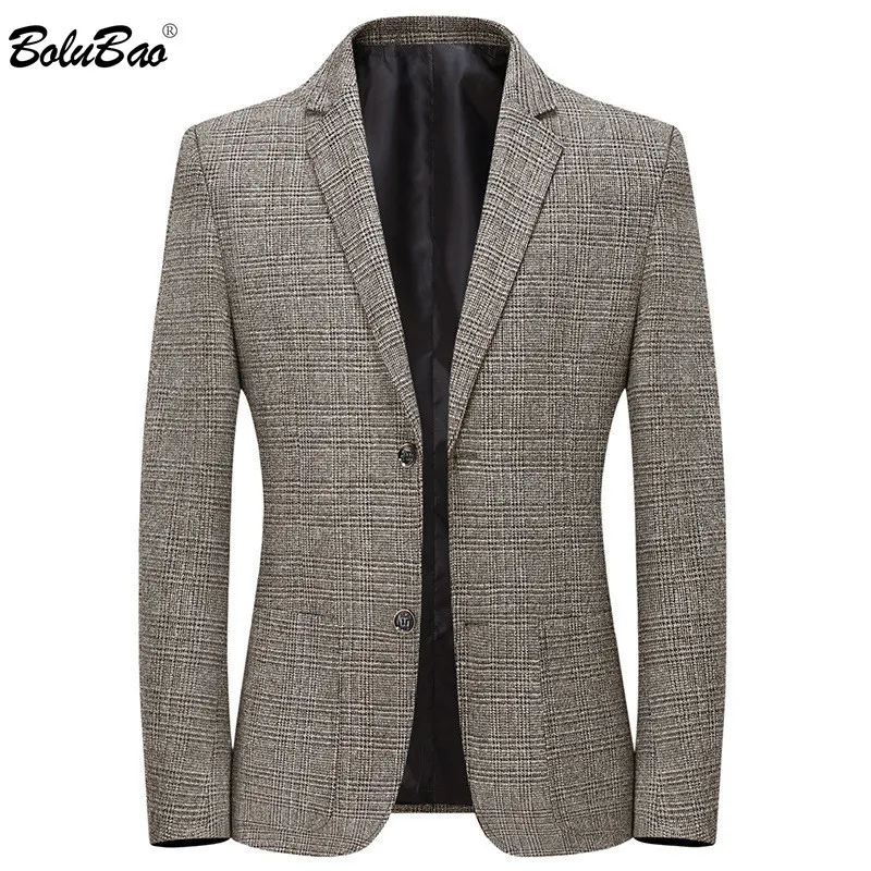 Bolubao Business Plaid Blazer Men Fashion Men Men de haute qualité Veste de combinaison British Style Casual Blazers Vêtements masculins 210518