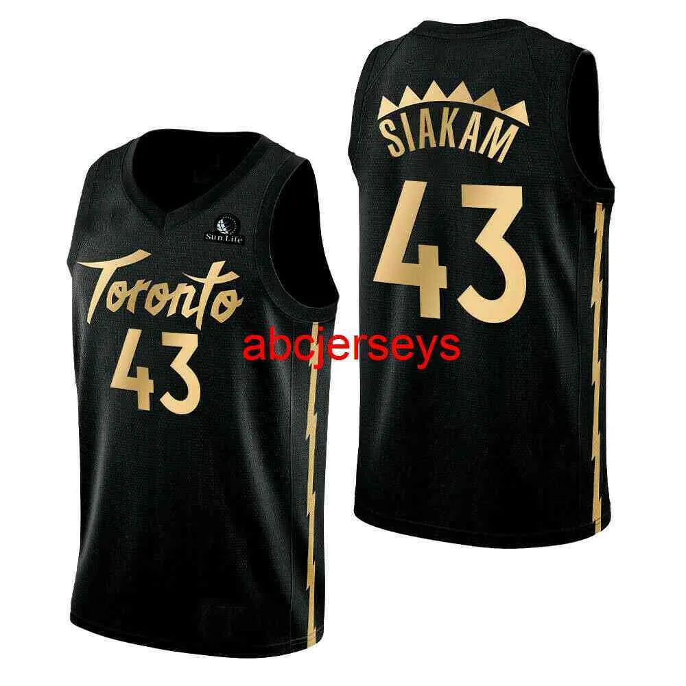 Bordado completo Pascal Siakam #43 Negro con oro Jersey Retro College Jersey XS-6XL