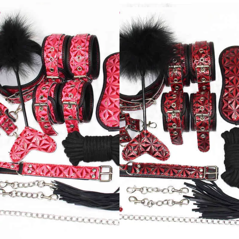 NXY SM Bondage Niveau Een PU-lederen BDSM Sex Set Erotische Slave Collar Whip Gag Handcuffs Tepel Klemmen Volwassen speelgoed voor paar 1223