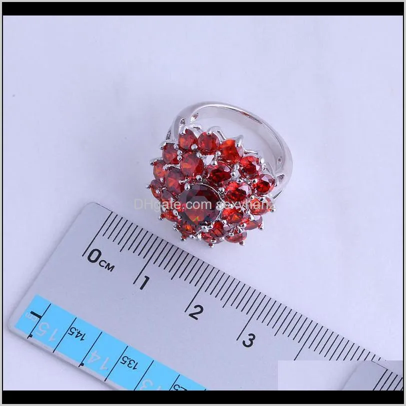 love monologue exquisite orange red & red imitation garnet flower silver color rings size 6 / 7 / 8 9 jewelry bag j0609