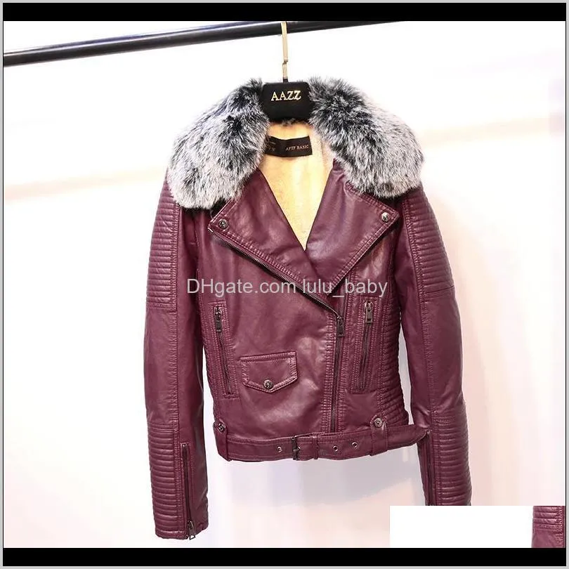 women thick faux lamb wool winter leather jacket new long sleeve slim with faux fur short coats ladies biker moto jackets