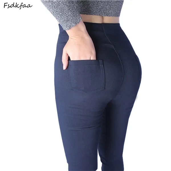 FSDKFAA Nowy Wysoki Stretch Kobiet Spodnie Bawełniane Panie Spodnie ołówkowe High Waist Spodnie Pantalon Femme Plus Size XL-5XL Q0801