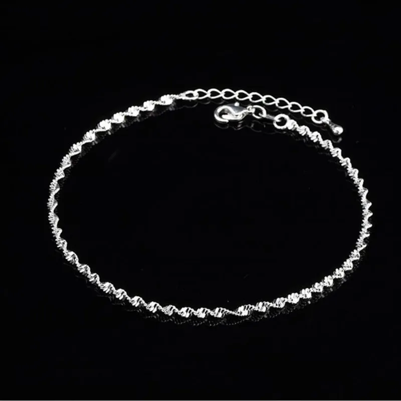 Fashion Twisted Weave Chain Sterling Sier Anklets Bracelet for Women Jewelry Anklet on Foot 210507