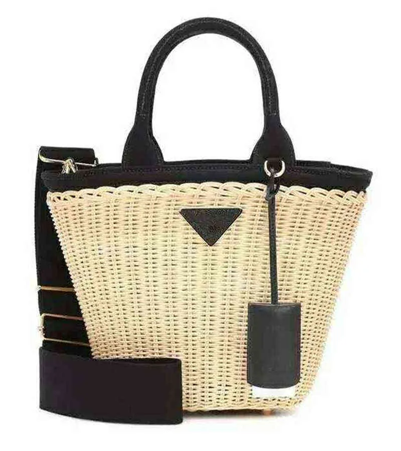 Bolsos de compras Dames Strozak Luxe Handtas Rotan Gras Kruis Tas Echt Lederen Strand Mand Originele Merk Designer Nieuwe 220303