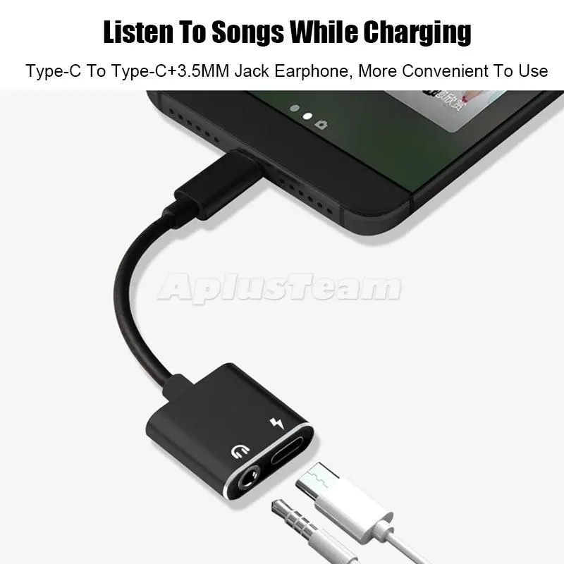 2 в 1 Audio Adapter Type C Line для Samsung Xiaomi Redmi Huawei 3.5 мм Джек Наушники Зарядки кабеля Сплиттер Телефон Аксессуары высокого качества