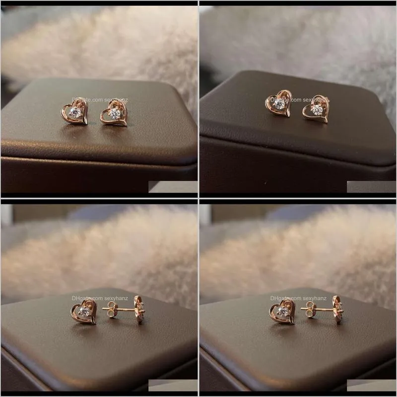 luxury new sweet love temperament zircon heart earrings romantic simple gold plated jewelry gift